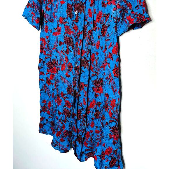 Derek Lam Blue & Red Floral Print Button Front A-Line Shirt Dress Size 4 - Picture 6 of 9